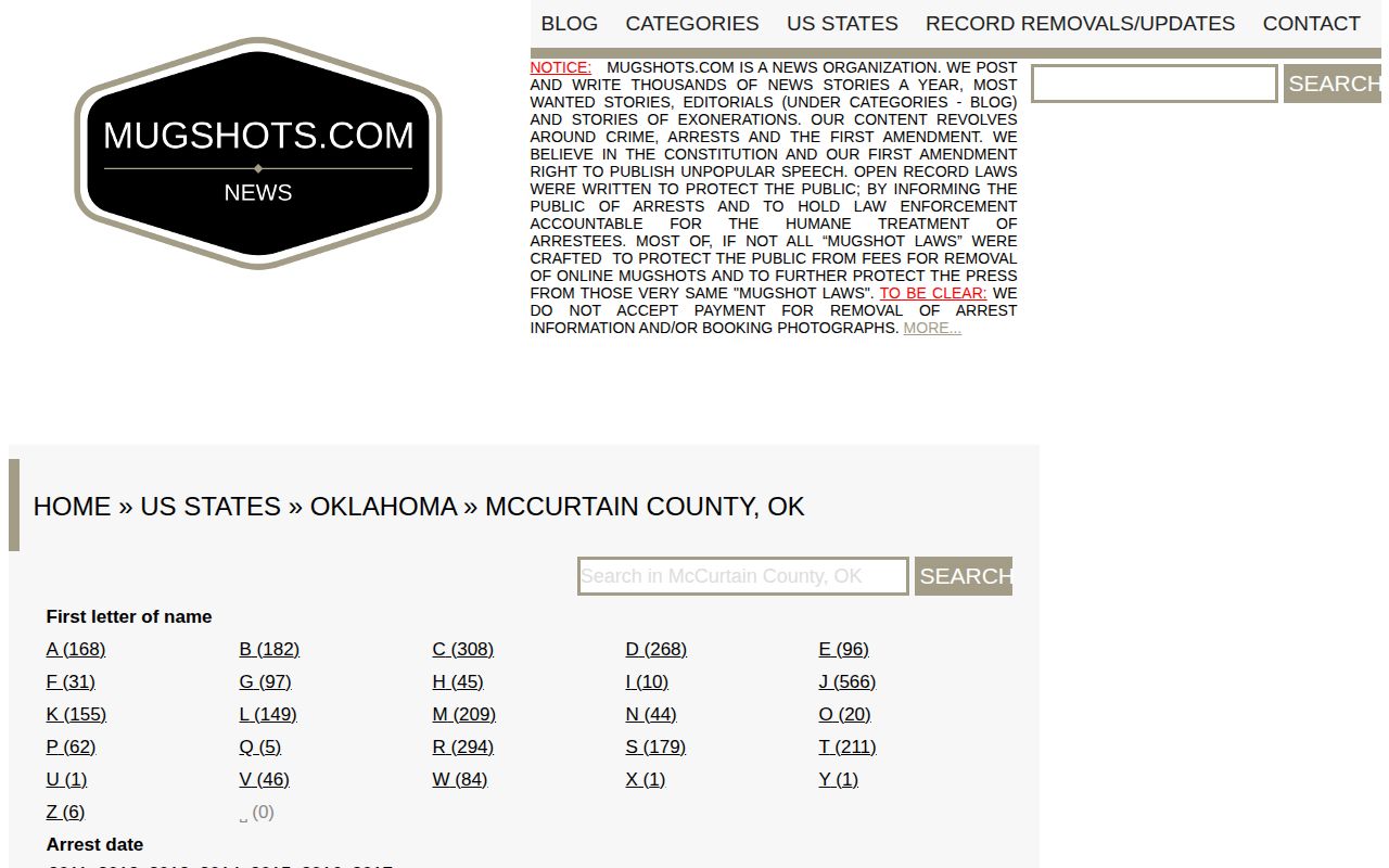 Unofficial archival McCurtain County mugshot news source context