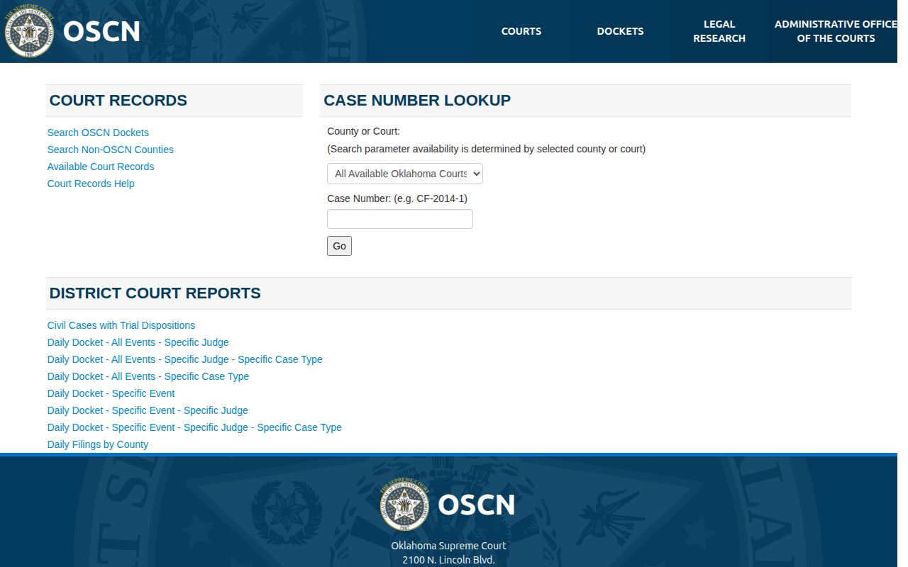 Oklahoma OSCN McCurtain County court warrant record search interface